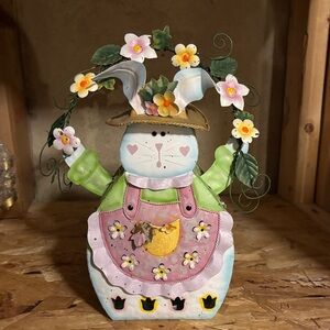 Home Interiors Metal Bunny Lantern with Floral Accents Lantern